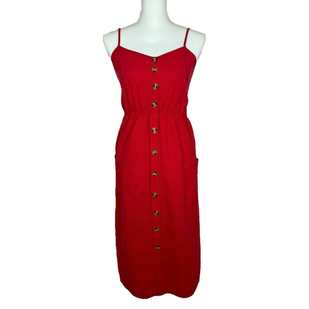 Women’s Red Spaghetti Strap Midi Dress Size Large